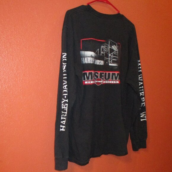 Harley Davidson Museum Men Large Black Red White Graphic Long Sleeve Shirt - Picture 7 of 12